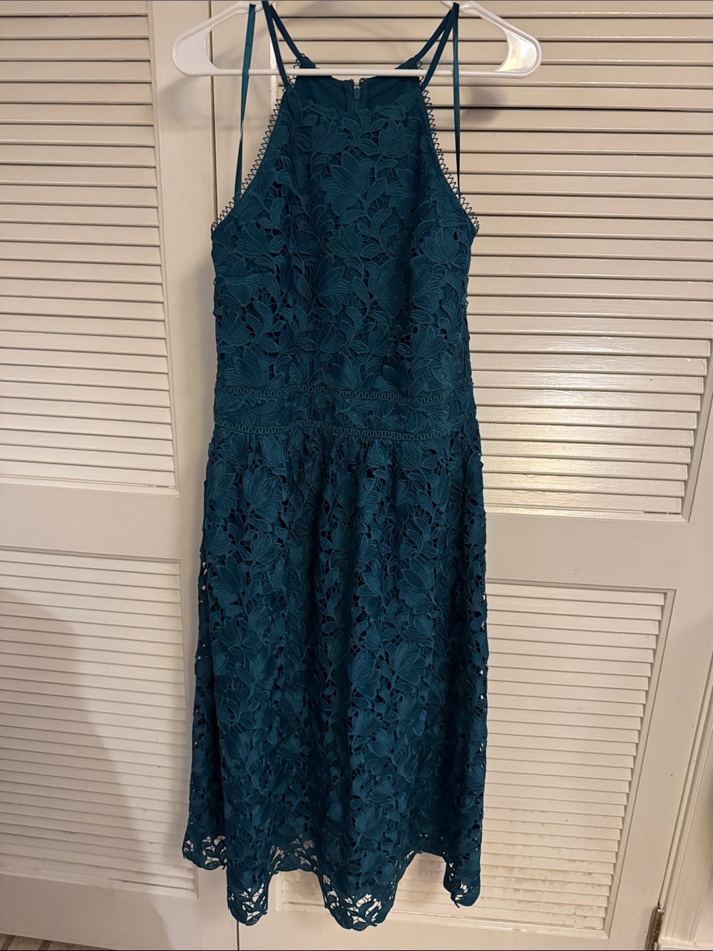 LOFT Green Blue Teal  Lace Halter Midi Dress 10T BNWT